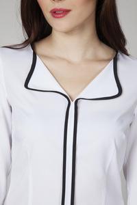 White Elegant Blouse with Contrasting Black Piping