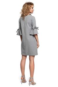 Grey Flared Dress with Bow on The Sleeves