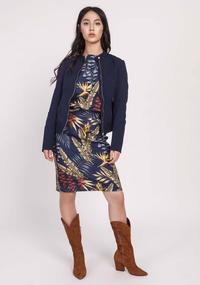 Navy Short Zipped Jacket with Stand-up Collar