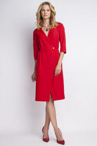Red Elegant Wrap Neckline Midi Dress