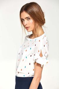 Tears Pattern Short Sleeves Blouse with Bows on the Sleeves