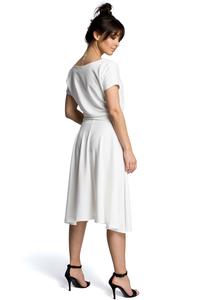 Ecru Midi Flared Dress Tied at the Waist