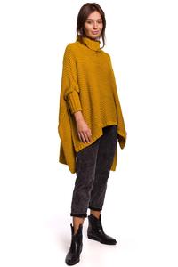 Turtleneck Asymmetrical Poncho-Sweater - Honey