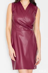 Dark Red Sexy V-Neckline Eco-leather Mini Dress