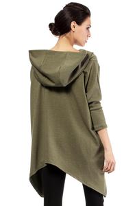 Khaki Oversized Asymetrical Hooded Blouse