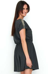 Graphite Boho Style Short Dress with Decorative Insets
