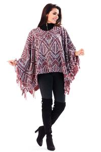 Maroon Aztec Patterns Poncho Sweater