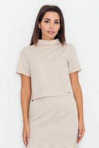 Beige Short Sleeves Tourtleneck Blouse