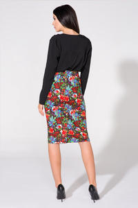 Floral Pattern Pencil Midi Skirt