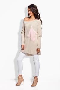 Beige Oversized Sweater with Big Chest Pocket