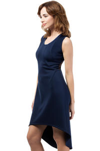 Dark Blue Asymmetric Hem Transparent Details Dress