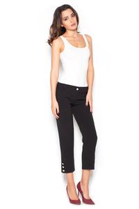 Black 7/8 Simple Pencil Pants with Glod Buttons