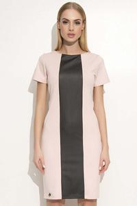 Black&Pink Elegant Dress with Slimming Leather Stripe