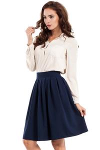 Dark Blue Pleated Knee Length Skirt