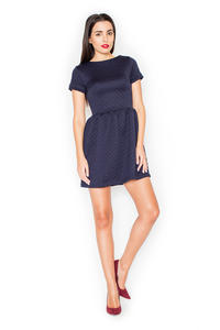 Blue Diamond Stitched Shift Dress with Rolled Up Cuffs