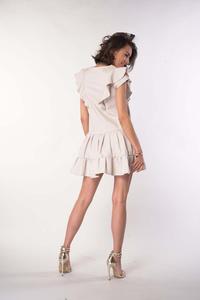 Checkered Summer Dress with Frills - Beige