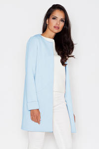 Blue Elegant Round Neck Short Coat