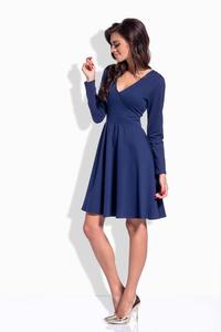Dark Blue V-Neckline Flared Dress