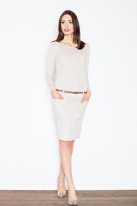 Beige Office Style Dress with Pockets