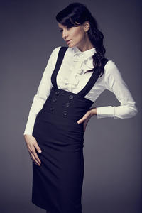 High Waisted Suspender Black Skirt with Button Details