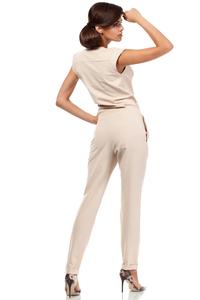 Beige Elegant V-Neckline Wrap Front Jumpsuit
