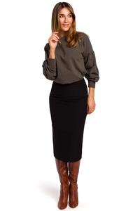 Black Pencil Skirt over the Knee with a cut belt