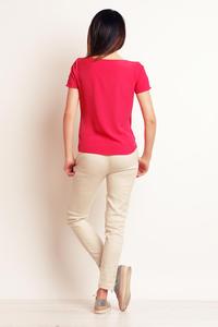 Pink Simple Round Neck Short Sleeves Blouse