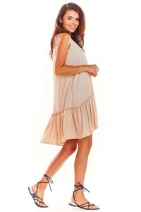 Beige Loose Sleeveless Frill Dress