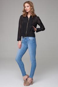 Black Netz Fabric Thin&Short Stand-up Collar Jacket
