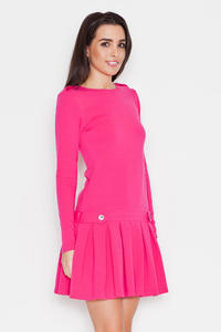 Pink Casual Long Sleeves Pleated Mini Dress