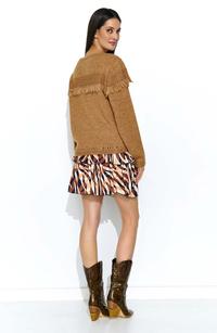 An airy brown short skirt with an animal pattern