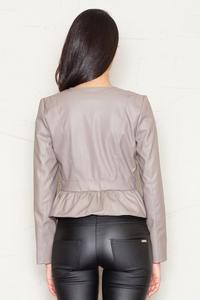 Crop Leather Coffee Jacket with Snap Button Closure