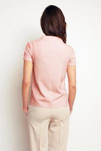 Salmon Pink Self Tie Bow Short Sleeves Blouse
