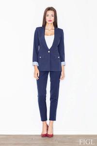 Dark Blue Elegant One Button Ladies Blazer