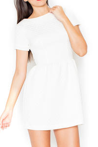 Ecru Diamond Stitched Shift Dress with Rolled Up Cuffs