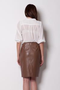 Pencil Leather Brown Skirt with Back Seam zip Fastening