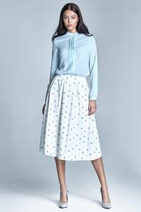 Light Blue Long Sleeves Stand-up Collar Blouse