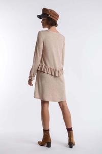 Beige Knitted Dress with Asymmetrical Frill