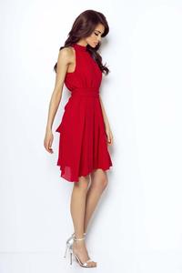 Red Airy Cocktail Dress with a Halter Neckline on the Stand-up Collar