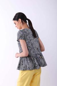 Patterned Classic Blouse with Frill at the Bottom