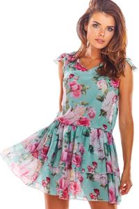 Green Airy Summer Flower Dress with a frill