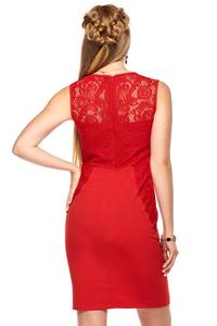 Red Slim FIt Coctail Dress with Lace Top