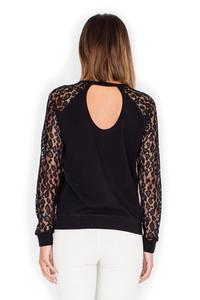 Black Long Lace Sleeves Cut Out Back Blouse