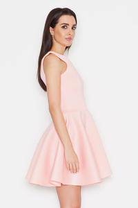 Pink Flared Evening Transparent Front Panel Dress