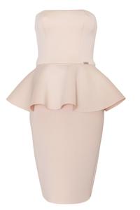 Beige Bandeau Neckline Peplum Waist Coctail Dress