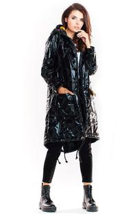 Black Glossy Hooded Parka Coat