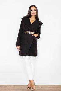 Black Big Collar Short Coat with Gold Belt