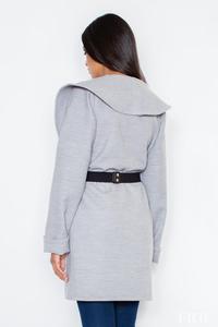 Grey Big Collar Short Coat with Gold Belt