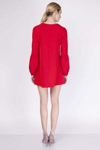 Red Mini Flared Dress with Long Sleeves
