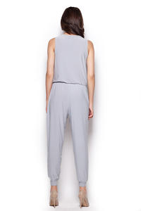 Wrap Around Sleeveless Grey Jumpsuit with Shirred Waist